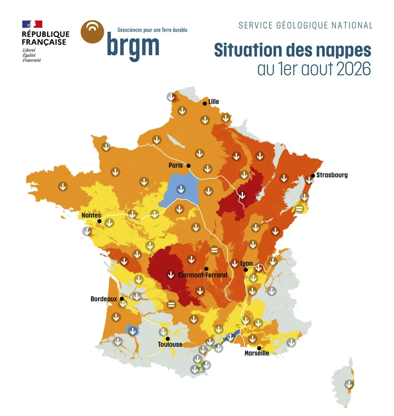 Carte de france sur la situation hydrogéologique